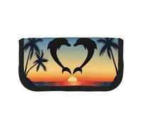 BYwenhopnbs Trousse à Crayons Grande capacité en Toile avec Motif de Deux Dauphins sautant en Forme de cœur pour Filles