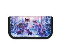BYwenhopnbs Trousse à Crayons Grande capacité en Toile Motif Famille de Loups des neiges d'hiver pour Filles