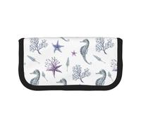 BYwenhopnbs Trousse à Crayons Grande capacité en Toile pour Filles, Motif Hippocampe, Corail, étoile de mer, été