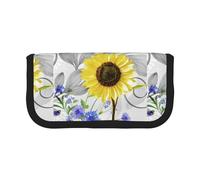 BYwenhopnbs Trousse à Crayons Grande capacité, Motif Aquarelle, tournesols Jaunes et Fleurs Bleues, en Toile, pour Filles