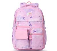 BYXEPA Sac a dos Enfants Fille, 40 x 30 x 17 cm, Cartable Fille, Grande Capacité, Avec Bandes Réfléchissantes, pour Enfants de 5 à 10 ans, Papillon Violet