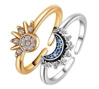 BYXG Bague Femme, Bagues Motif Lune Soleil Scintillant Ajustable Plaqué Or Bague en Argent Promesse Couple Bague Anxiété Réglable Fidget Rings pour Femme Cadeau, 2 pièce