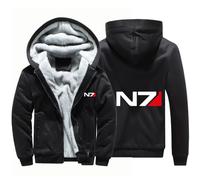 BYXLMS Sweats à Capuche en Polaire pour Hommes, Manteaux épais Chauds pour Mass Effect N7 Sweat-Shirt à Fermeture éclair complète Pull à Capuche Automne Hiver Vestes Tops-Black B||L