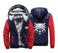 BYXLMS Vestes à Capuche pour Hommes pour Witcher Polaire Doublure Sweats à Capuche Sweats à Capuche Zip Up Pull Automne Hiver Manteaux Tops pour Hommes-Red Blue A||XL