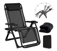 BYYBOU Chaise Longue Jardin Exterieur Pliante - Fauteuil Relax Jardin Exterieur avec Coussin et Housse - Transat Aluminium Pliable Confortable et Design pour Terrasse Plage ou Piscine - Noir-65cm