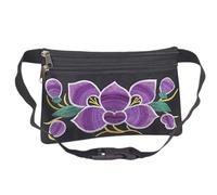 BYYLECL Petit porte-monnaie vintage brodé fleur 15 x 21 cm Double fermeture éclair Sac brodé - Sangle réglable, Style Seven, 15x21cm