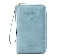 BYYLECL Porte-passeport en cuir synthétique pour passeport de voyage, organisateur de documents de voyage pour femmes et hommes accessoires, bleu ciel, 19x2x11.5cm