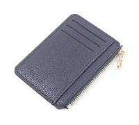 BYYLECL Portefeuille pour femme avec fermeture éclair en acier inoxydable, étui accordéon en cuir PU avec 3 compartiments, bleu marine, 9x12x0.7cm