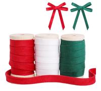 BYZANDQI Lot de 3 rouleaux de ruban en velours 15 m x 1 cm avec bobine en bois - Ruban cadeau de Noël (rouge, blanc, vert)