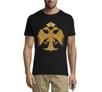 Byzantine Empire Two Headed Eagle Coat of Arms Byzance Crew Neck Cotton T-Shirt Homme Noir, Noir , XL