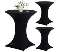 BYZESTY 3 Pièces Housse Mange Debout, Stretch Nappe Housse De Table Nappe Extensible Lavable Couverture Extensible Bar Table Couverture pour pour Mariage, Fête d'anniversaire, Banquet 84x110cm, Noir