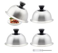 BYZESTY Cloche de Cuisson 16 x 10 cm, 4 Pcs Cloche Alimentaire INOX, Capots de Hamburger, Cloche à Chaleur pour Steak Haché en Acier Inoxydable avec Mini-Tournevis, pour Barbecue, Steak, Hamburger
