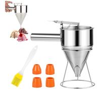 BYZESTY Entonnoir à piston en acier inoxydable, distributeur de pâte à crêpes avec 4 buses en silicone, doseur de pâte