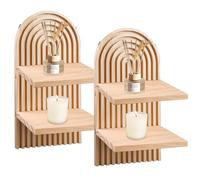 BYZESTY Lot de 2 Étagères Murales En Bois Arc-En-Ciel Boho, 4 Étagères Flottantes, Planche En Bois Décorative Bohème, Étagère Murale Bohème, Double Couche Pour Salon, Chambre, Bureau, Cuisine