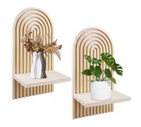 BYZESTY Lot De 2 Étagères Murales en Bois Arc-en-Ciel Boho Planche en Bois Décorative Bohème Étagères Flottantes en Bois Etagere Murale pour Salon Chambre Bureau Salle De Bains Et Cuisine