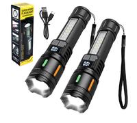BYZESTY Lot De 2 Lampe Torche Led Ultra Puissante, Lampe De Poche Rechargeable, Lumens Lampe De Poche Ultra Puissante, Lampe Torche Usb Rechargeable Avec Zoom, Pour Camping, Randonée, Urgence