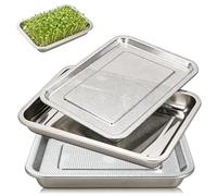 BYZESTY Lot de 2 Plateau De Germination De Graines en Acier Inoxydable, Germoir pour Ggraines à Germer, Bols à Germination graines avec Tamis pour Culture des germes, l'herbe à Chat, Micro-Verts