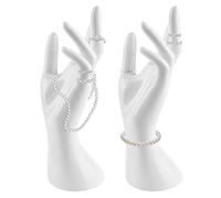 BYZESTY Lot de 2 présentoirs à bijoux pour bracelets, bagues et colliers - Modèle de main féminine - Porte-bijoux pour colliers, bagues, bracelets (blanc)