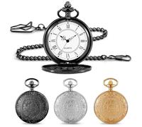 BYZESTY Lot de 3 montres de poche vintage avec chaîne - Montre de poche à quartz rétro avec chaîne - Montre de poche rétro avec chaîne romaine - Pour homme et femme - Pour grand-père, père,