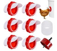 BYZESTY Mangeoire Poules 6 Ports, 6 Pièces Mangeoire Poules, DIY Mangeoire À Volaille Gravité Kit, Mangeoire Poule Automatique, Mangeoire Poules Anti Nuisible pour Seaux Tonneaux Bacs Auges