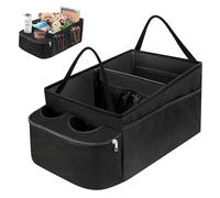 BYZESTY Organisateur de Coffre avec Porte-Gobelet - Rangement Voiture Pliable, Multi-Compartiments pour Siège Passager et Interieur