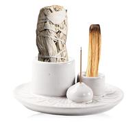 Byzesty Porte-Encens, Bol D'encens 4 en 1 Brûleur D'encens Porte Encens en Céramique Support Palo Santo Plateau en Céramique Bruleur Encens Support pour Bâtons D'encens pour Le Yoga, Méditation