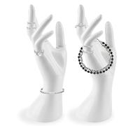 BYZESTY Présentoir à Bracelet, Lot de 2 Support à Bijoux en Forme de Main, Support à Bijoux de Main, Modèle de Main Féminine, Support d'Affichage pour Bagues, Support à Bague et Porte-Bracelet pour