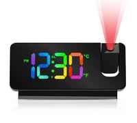 BYZESTY Réveil Projecteur Plafond, Réveil Numérique Projecteur 180°, Horloge Digitale LED avec Snooze, Température, Format 12/24 Heures, Fonctionnement USB, pour la Chambre à Coucher
