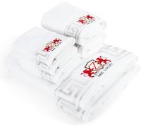 BZ Luxury Lot de 8 Serviettes Blanches - 2 de Douche, 2 Visage, 4 Gants | Bambou & Coton - Douces, absorbantes, durables | pour Salle de Bain, invités, Spa | Certifiées Oeko-TEX