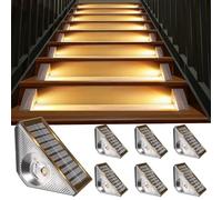 Bzavor Lot de 6 lampes solaires pour extérieur de jardin, IP65, étanche, éclairage d'escalier, éclairage d'escalier, éclairage de terrasse extérieur, LED blanc chaud, pour terrasse, clôture
