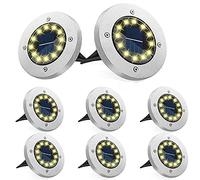 Bzavor Lot de 8 lampes solaires d'extérieur à 12 LED avec panneau solaire mis à niveau - Spot décoratif pour pelouse, trottoir, piscine, terrasses (blanc chaud)