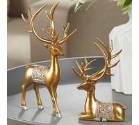 BZHIB 2 Pièces Décoration De Figurine De Renne De Noël, Renne Debout Et Assis Décoration De Cerf D'intérieur De Noël, Décoration De Vacances Et De Noël pour La Maison,Gold