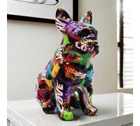BZHIB Statue de bouledogue colorée - 21,5 x 15,5 cm - Figurine sculpture de chien mignonne, Décoration de bureau et d'étagère pour la maison et le bureau, le salon et la chambre à coucher, Ornement de