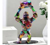 BZHIB Statue de gorille colorée fabriquée à la main - Figurine d'animal mignon pour décoration de maison et de bureau, bureau, étagère, bibliothèque, décoration de table (A, taille unique)