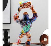 BZHIB Statue de gorille colorée faite à la main 30 x 15 cm, figurine mignonne en forme d'animal pour la décoration de la maison et du bureau, étagère, bibliothèque, ornement de table (C