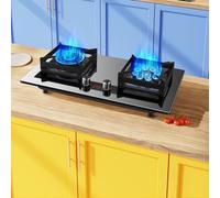 BZJPRFC Cuisinière À Gaz Portable 75cm, 2 Brûleurs, 5,2 KW, Allumage en Verre Trempé, Double Brûleur for Camping, Gpl/gaz Naturel (Color : Silver, Size : NG)