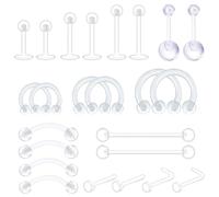 BZKSER Piercing- 24 Pcs Piercing Plastique Retainers Piercing Transparent Invisible Nez Labret Oreille Nombril Lèvre Septum Helix Silicone Barre Langue Téton Tragus