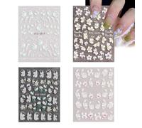 BZKSER Stickers Ongles - 4 Feuilles Autocollant Ongle 5D Design Stickers Ongles Stickers Ongles Fleur Nail Art Auto-adhésif Nail Art Stickers 5D Autocollants pour Ongles pour DIY Nail Art Décor