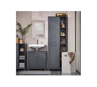 SoBuy Colonne salle de bain BZR104-DG-2 portes, 2 tiroirs, 6 étagères, panier à linge-Bleu G