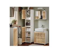 Meuble Colonne Salle de Bain BZR127-W SoBuy - avec 2 Portes - 1 Compartiment - Blanc-Naturel - 33 x 33 x 165