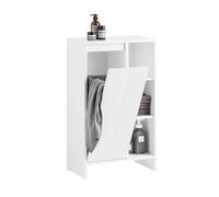 BZR156-W Armoire à linge avec panier, coffre de rangement pour salle de bain, peu encombrant, 50 x 30 x 86 cm, meuble de buanderie élégant, solution de rangement en osier, blanc