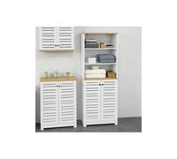 SoBuy Colonne Salle De Bain avec 3 Étagères Ouvertes 2 Portes Persiennes Armoire Haute Polyvalente 60x30x160 cm MDF Blanc