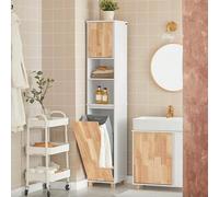 BZR74-W, armoire haute de salle de bain, meuble de rangement de salle de bain avec panier à linge, armoire à linge, coffre à linge, décoration de salle de bain d'été, organisateur de salle de bain Meu
