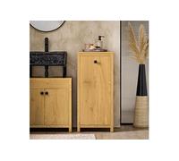 SoBuy BZR96-SN Armoire à linge avec coffre à linge dépliant Sac à linge Panier à linge Meuble de salle de bain Nature foncé LHT environ 40x90x35cm