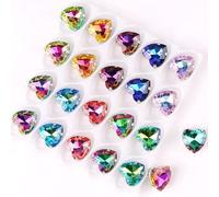 BZSQD 20 pièces/Paquet de Boutons Strass à Coudre en Forme de cœur de 12mm avec réglages de Griffe en Argent, gelée Arc-en-Ciel AB Cristaux de Verre appliqués Garniture de Bricolage