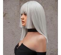 BZSQD 46CM argent blanc perruques pour femmes cheveux filles cheveux accessoires sur fête quotidienne voyage fêtes carnaval haute température soie