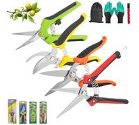 BZUEPRS Secateur de Jardin 7 Pièces, Sécateur en Acier Inoxydable, 4 Sécateurs avec 1 sac de rangement, 1gants, 1pierre à aiguiser, Secateur Fleurs pour Branche, Fleur et Fruits, Broussailles