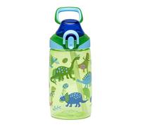 bzyoo Bouteille d'eau pour enfants de 473,6 g - Étanche et facile à ouvrir ! Vert avec de jolis motifs de dinosaures. Dispose d'une poignée et d'une fermeture sécurisée. Comprend une paille pratique