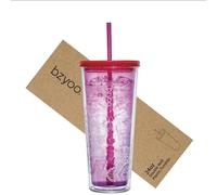 bzyoo SIP Gobelet en plastique à double paroi avec couvercle et paille - 710 ml - Réutilisable - Parfait pour le bureau, la piscine, les fêtes - Cadeau pour elle et lui - Couleur : rose et violet
