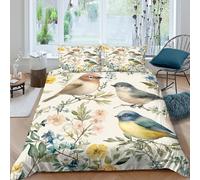 BZZOLASP Birds in Flowers Linge de Lit Léger Microfibre résistante 3 Pièces 3D Effet Watercolor Garden scène Parure de Lit avec 2 Taies d'oreiller Hypoallergique for Chambre Enfants Double（200x200cm）